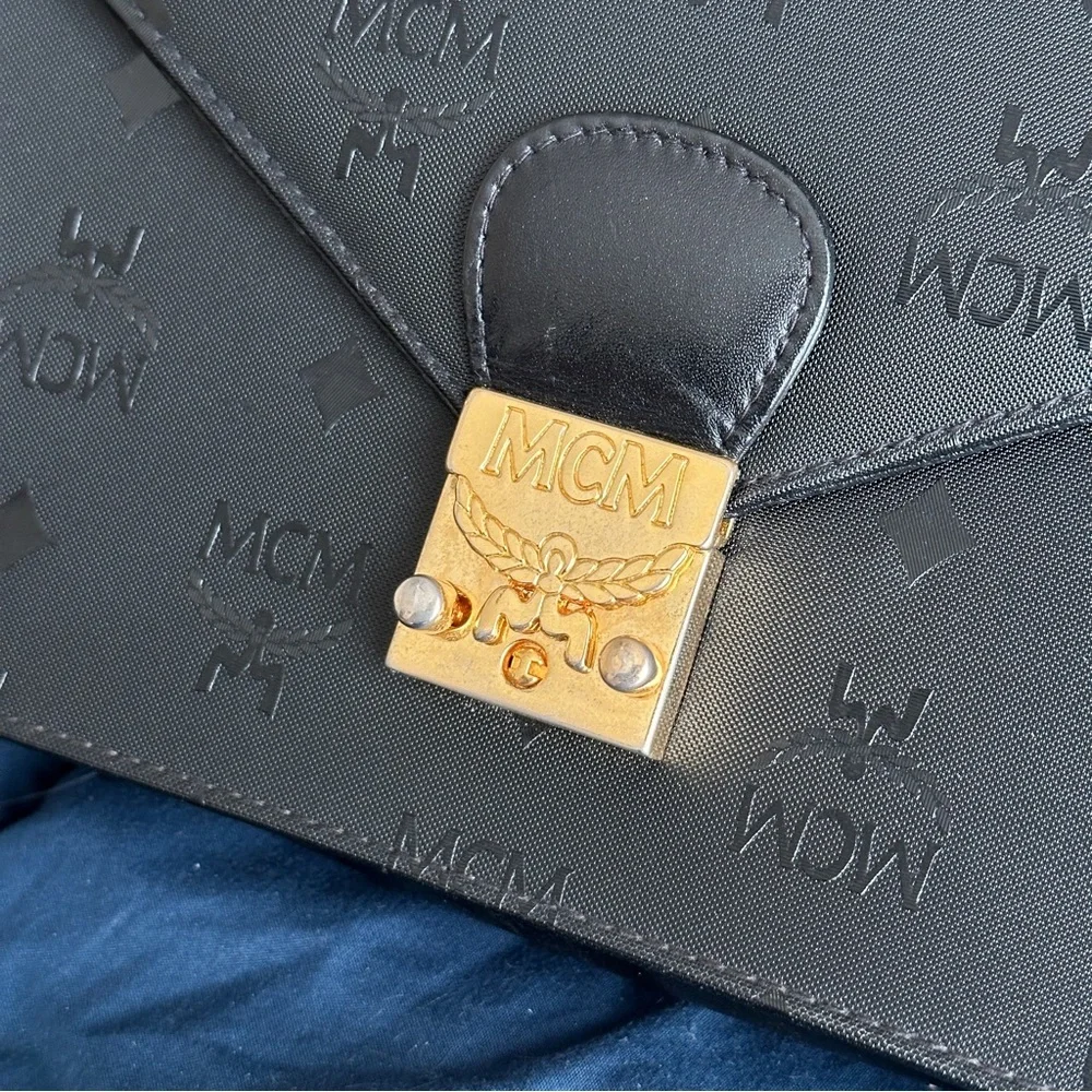 MCM Black Monogram Envelope Clutch with Gold Lock - Picture 7 of 16